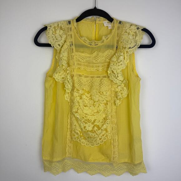 Maeve by Anthropologie Womens Victoria Lace Sleeveless Ruffle Yellow Blouse 4 - Picture 2 of 9